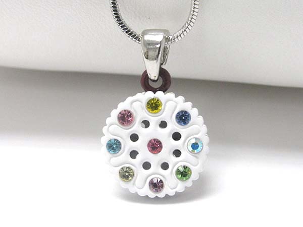 Made In Korea Whitegold Plating And Metal Epoxy Crystal Stud Miniature Cookie Pendant Necklace