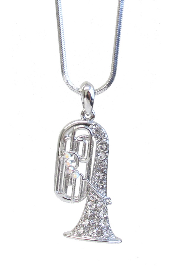 Made In Korea Whitegold Plating Musical Instrument Pendant Necklace - Trumpet