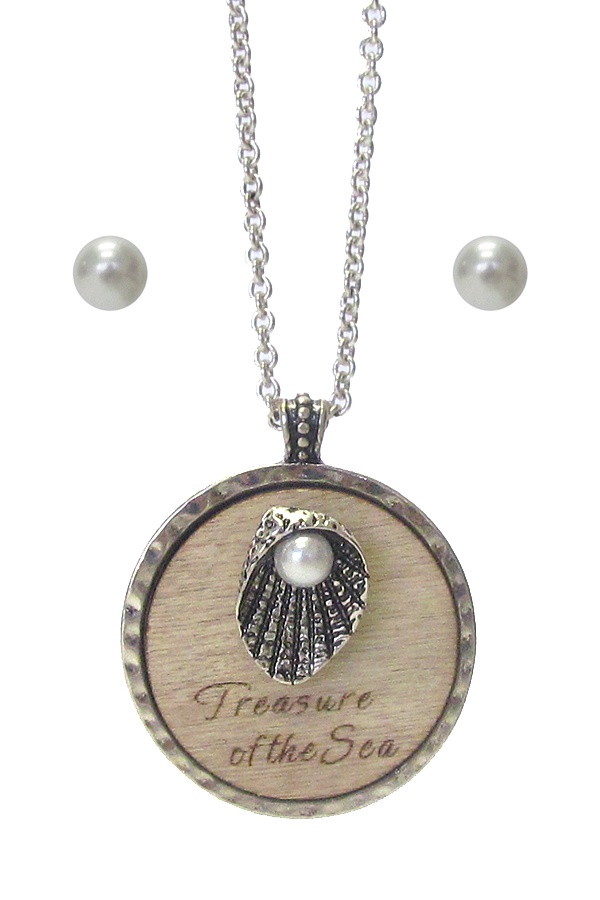 Sealife Theme Wood Pendant Necklace Set - Shell
