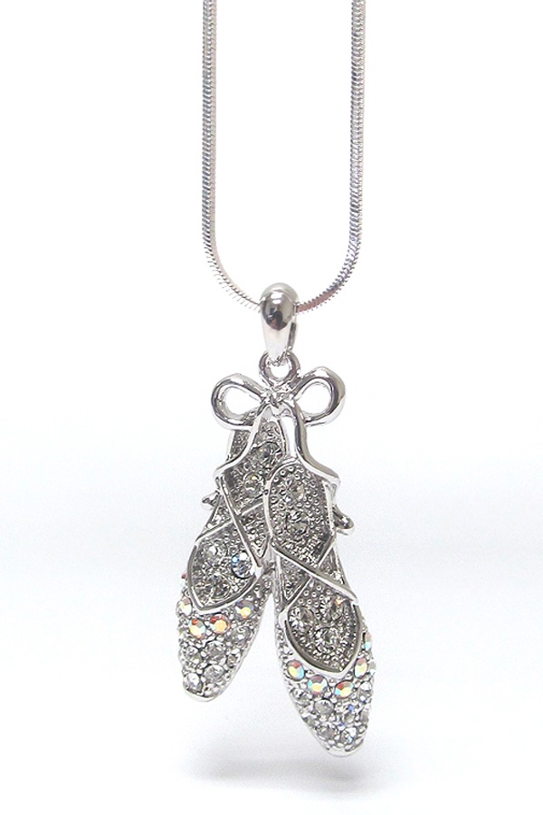 Made In Korea Whitegold Plating Crystal Ballet Theme Ballerina Toe Shoes Pendant Necklace