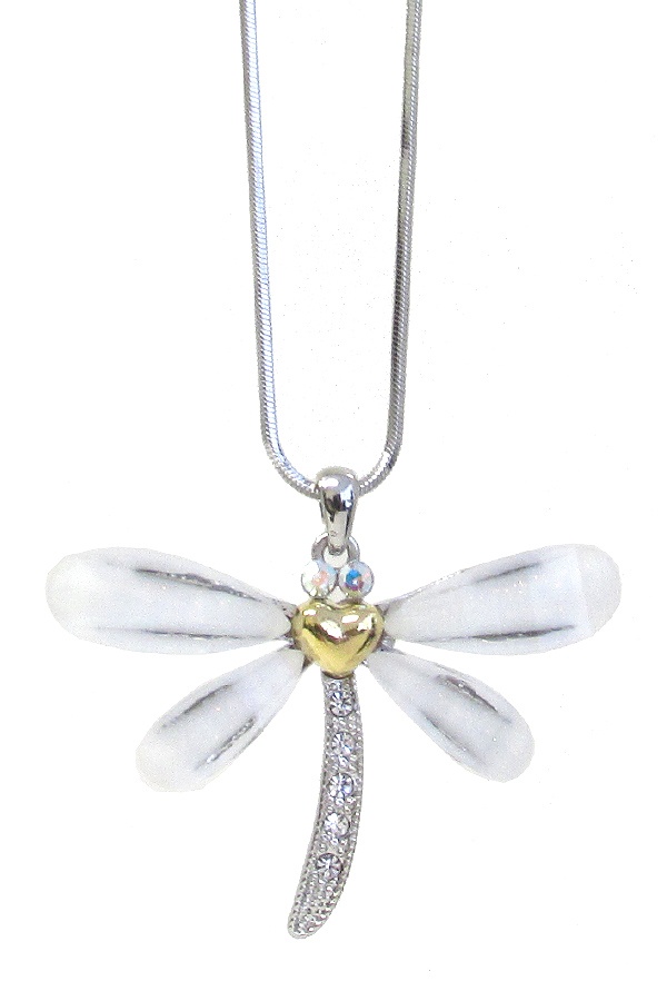 Made In Korea Whitegold Plating Crystal Dragonfly Pendant Necklace