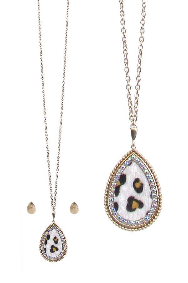 Animal Print Teardrop Pendant Long Necklace Set