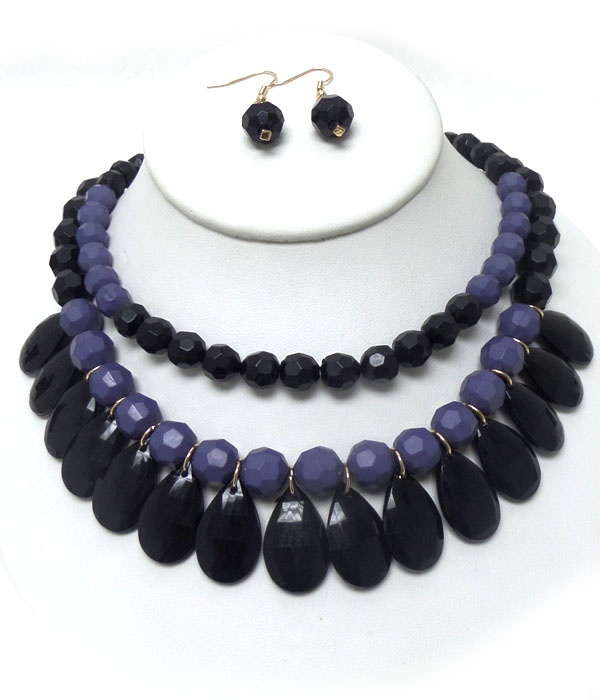 Layer Multi Facet Acrylic Teardrops Statement Necklace Set