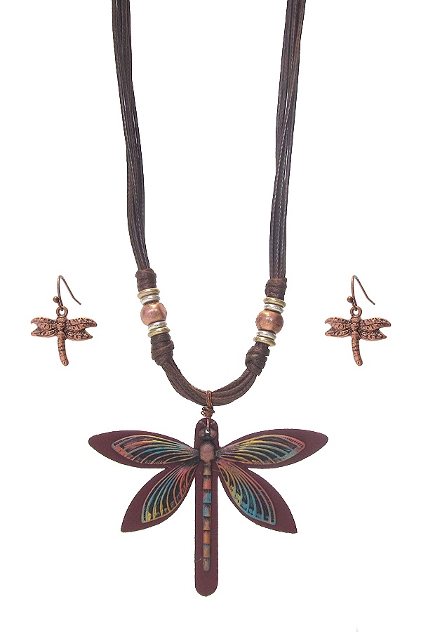 Vintage Dragonfly Pendant Necklace Set