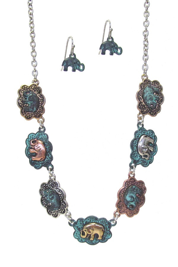 Multi Elephant Link Necklace Set