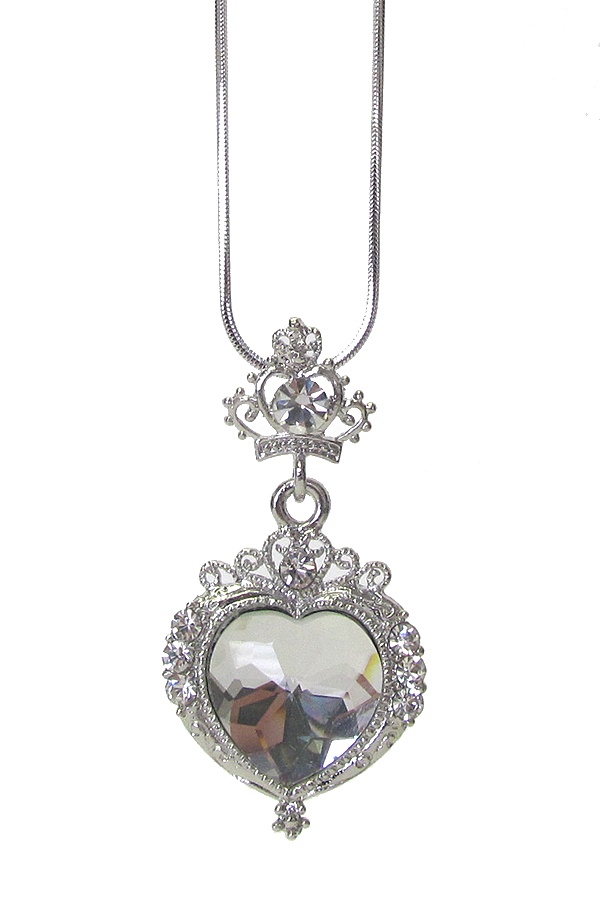 Made In Korea Whitegold Plating Crystal Heart Pendant Necklace