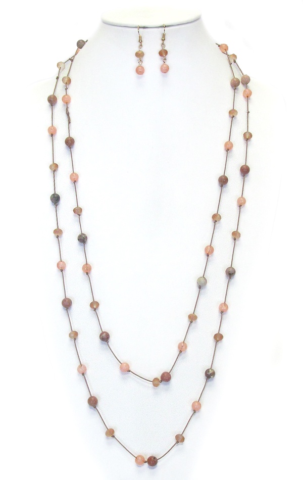 Semi Precious Ball Stone Knot Link Long Necklace Set