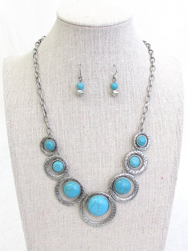 Multi Turquoise Disc Link Necklace Set