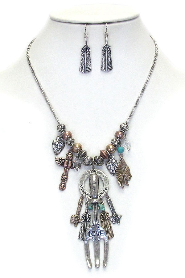 Ohana Theme Fork Pendant Necklace Set - Shape The Future Love Message