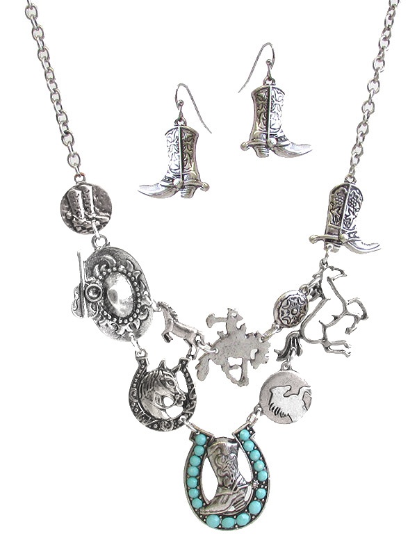 Horse Theme Multi Horseshoe Link Bib Necklace Set