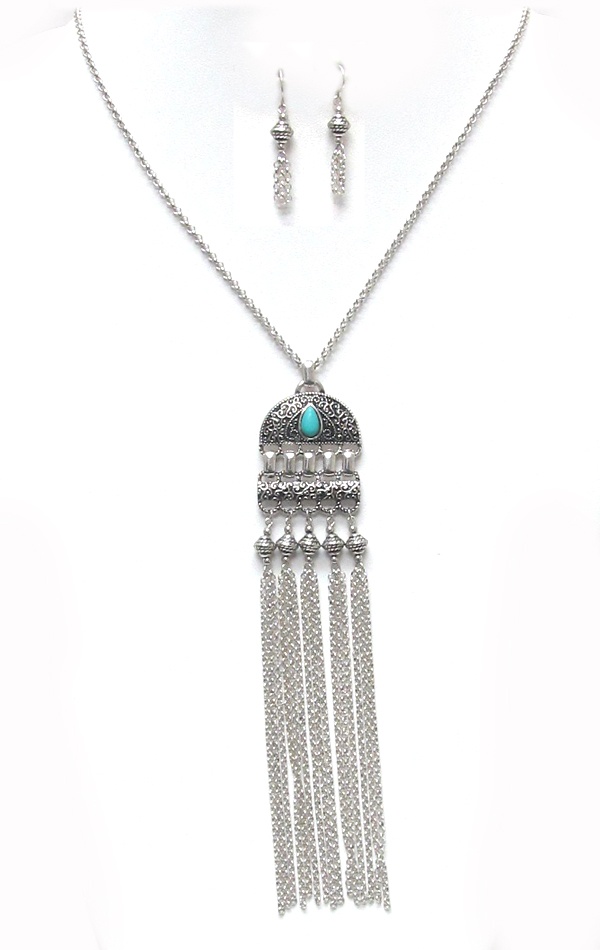 Long Metal Tassel Drop Necklace Set