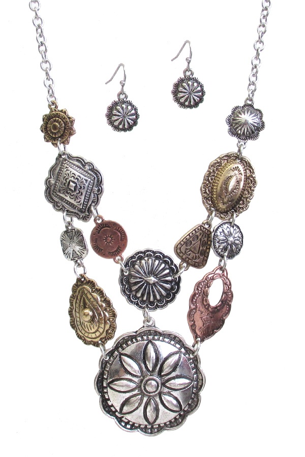 Multi Textured Disc Link Necklace Set