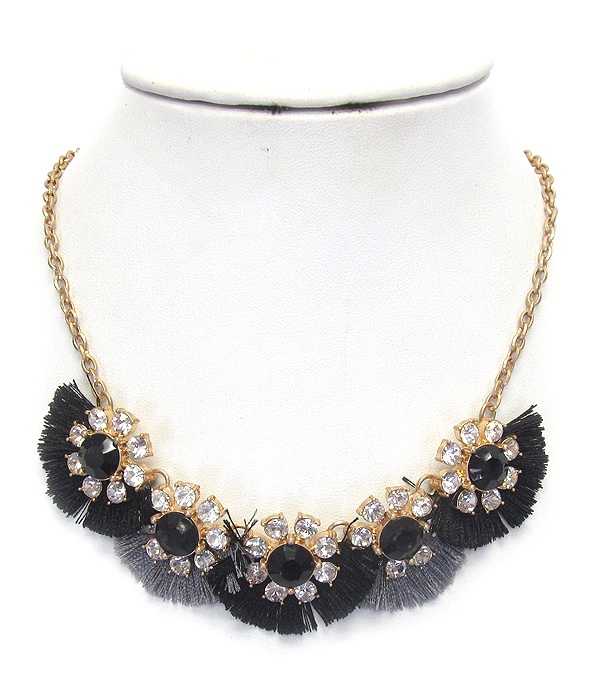 Facet Stone And Crystal And Thread Link Necklace