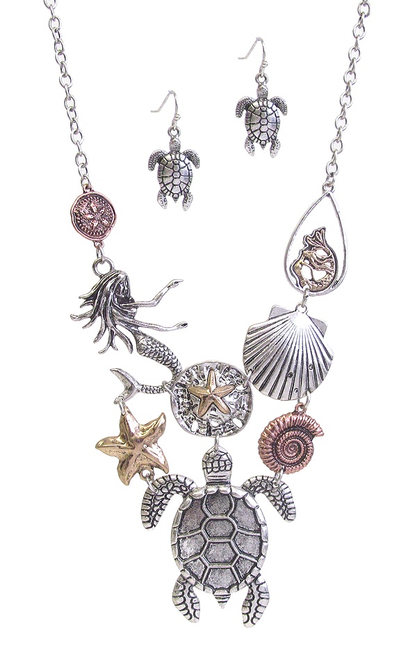 Sealife Theme Necklace Set - Turtle Mermaid Starfish Shell