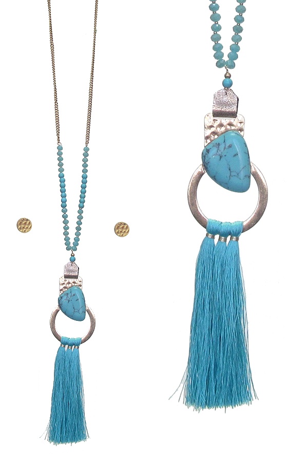 Thread Tassel Drop Long Necklace Set