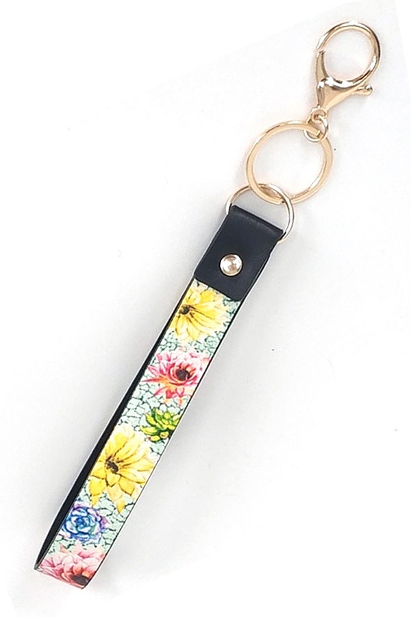 Leatherette Band Key Chain Wristlet - Flower
