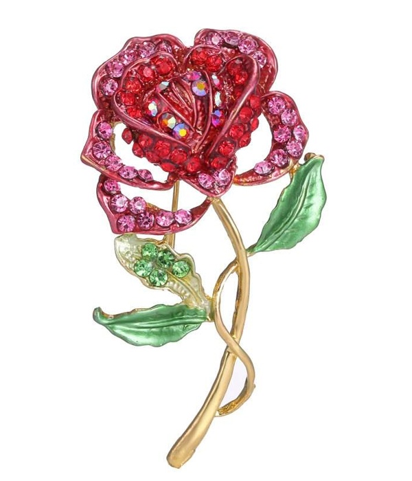 Crystal Rose Pin Or Brooch