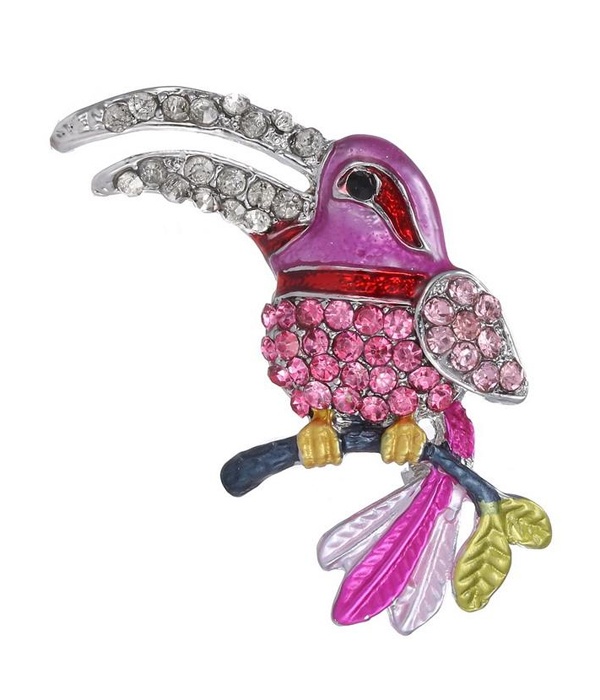 Crystal And Epoxy Exotic Bird Pin Or Brooch
