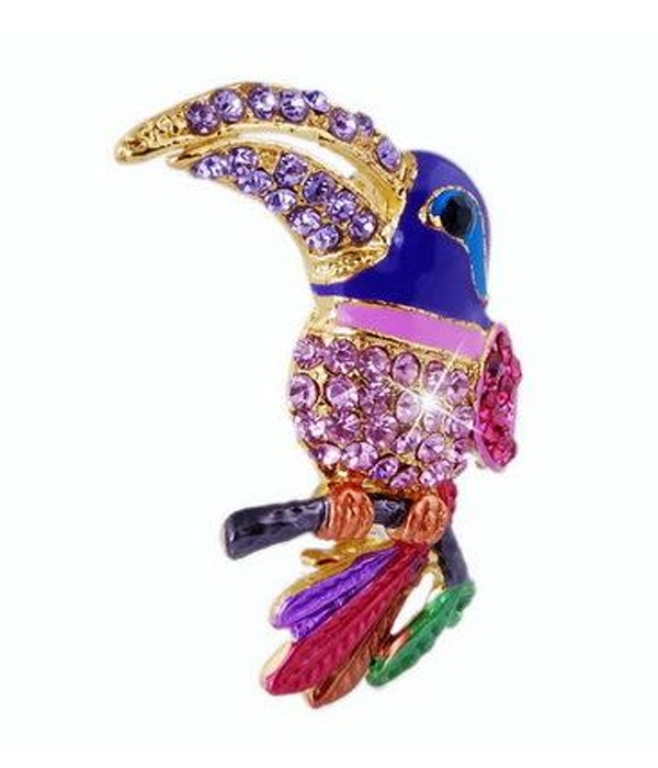 Crystal And Epoxy Exotic Bird Pin Or Brooch
