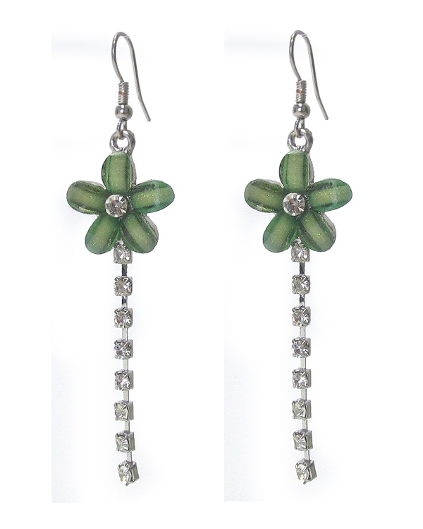 Facet Glass Flower And Crystal Drop Earring