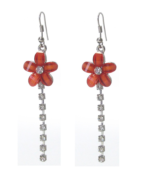 Facet Glass Flower And Rhinestone Drop Earring