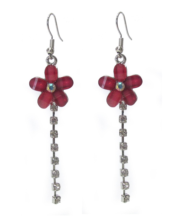 Facet Glass Flower And Rhinestone Drop Earring