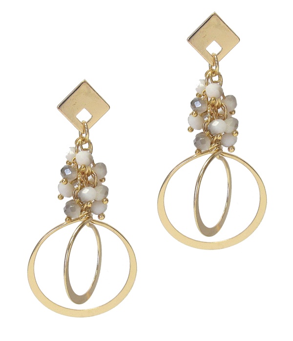 Multi Glass Bead And Double Metal Hoop Drop Earring