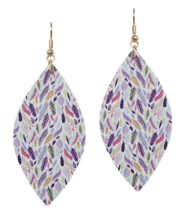 Feather Print Faux Leather Marquise Earring