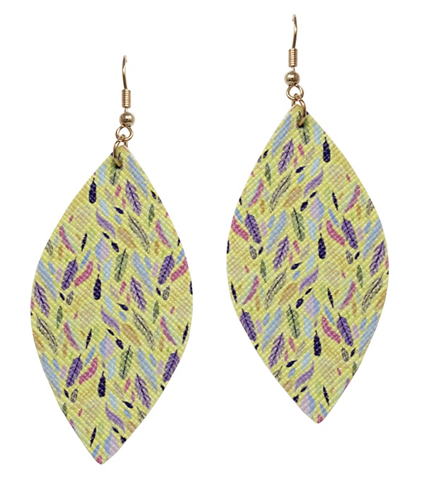 Feather Print Faux Leather Marquise Earring
