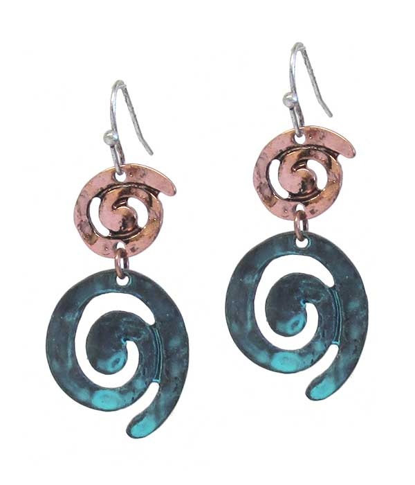 Metal Rustic Triple Metal Earring - Swirl
