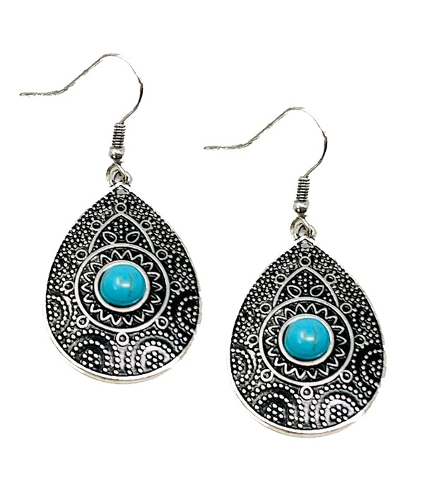 Turquoise Center Bohemian Mandala Teardrop Earring