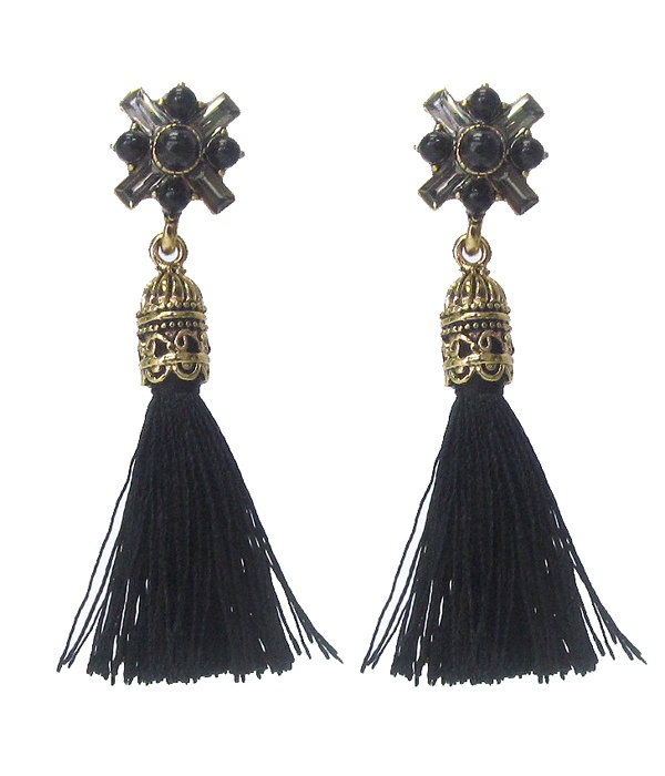 Crystal And Thread Tassel Drop Earring