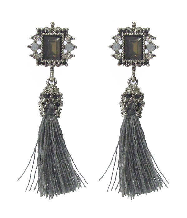 Crystal And Thread Tassel Drop Earring