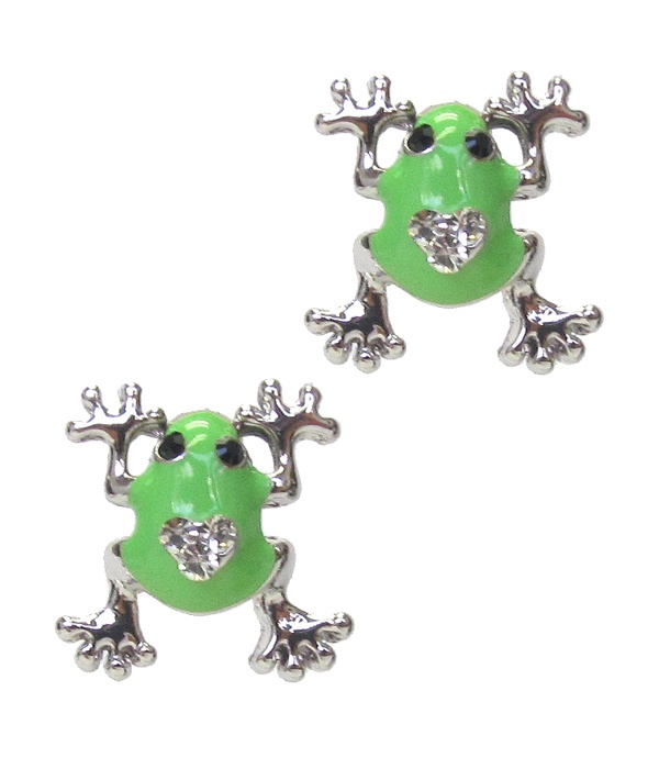 Made In Korea Whitegold Plating Crystal Frog Earring