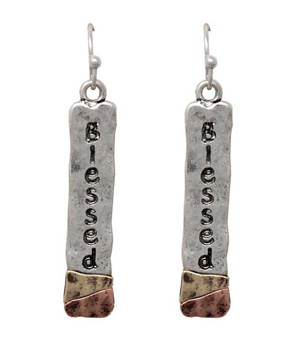 Religious Inspiration Metal Bar Earring - Blessed