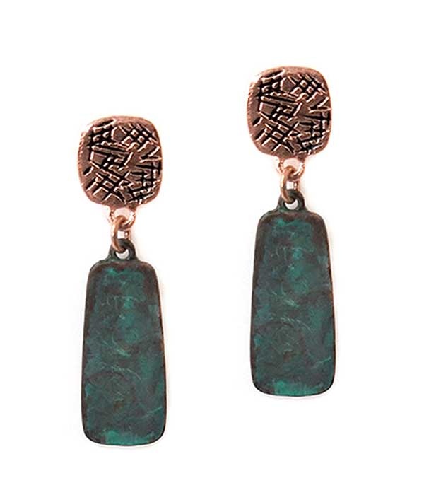 Textured Metal Bar Drop Earring