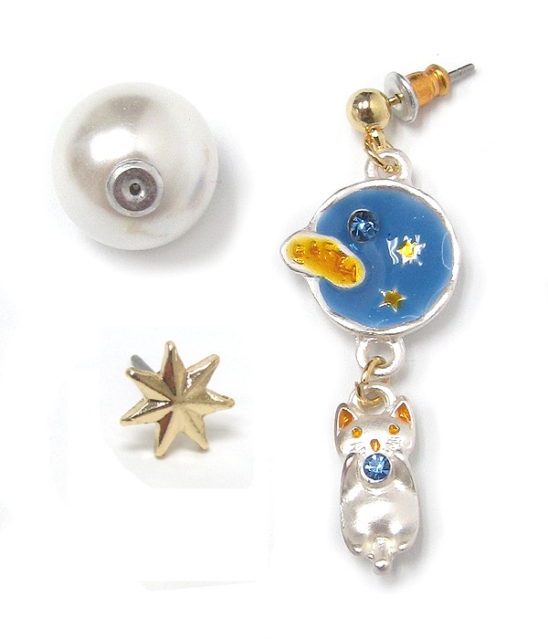 Cat And Star Double Sided Earring