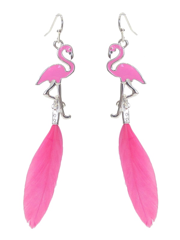 Flamingo And Feather Earring