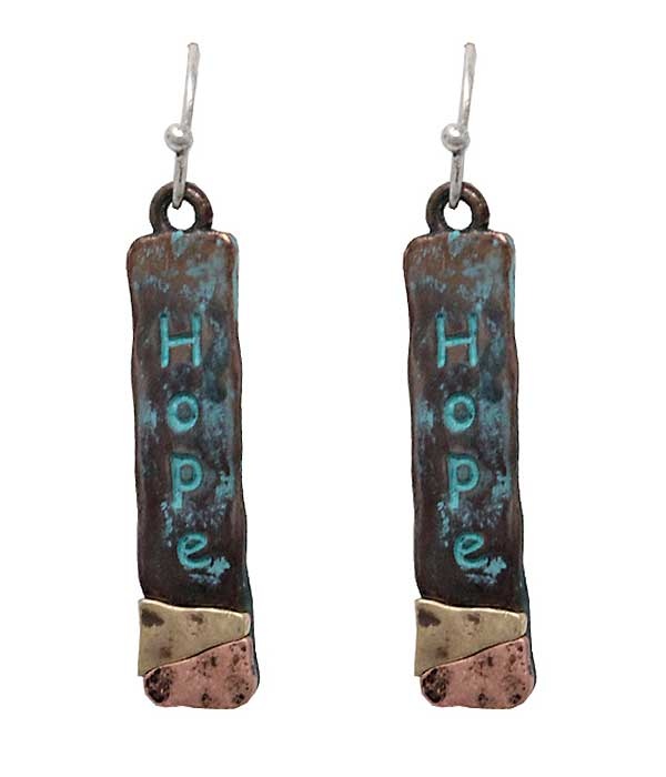 Religious Inspiration Metal Bar Earring - Hope