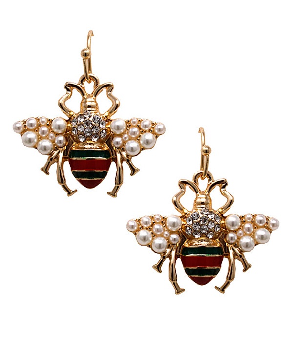 Garden Theme Epoxy And Pearl Earring - Bee