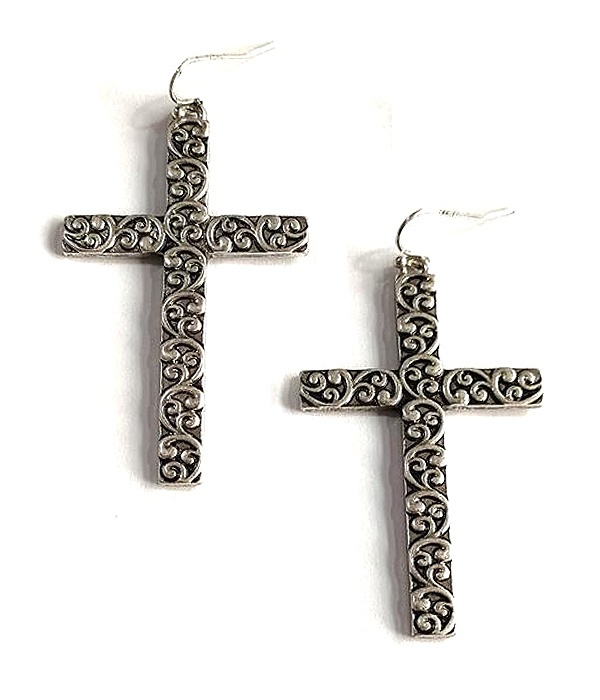 Vintage Textured Metal Cross Earring