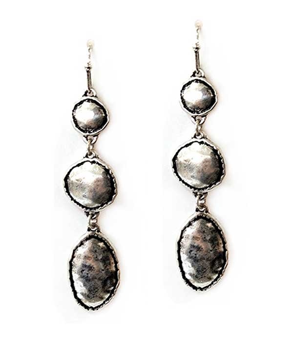 Hammered Metal Disc Link Drop Earring