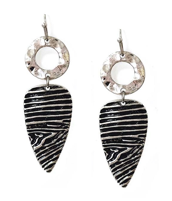 Tribal Theme Textured Arrowhead Drop Earring