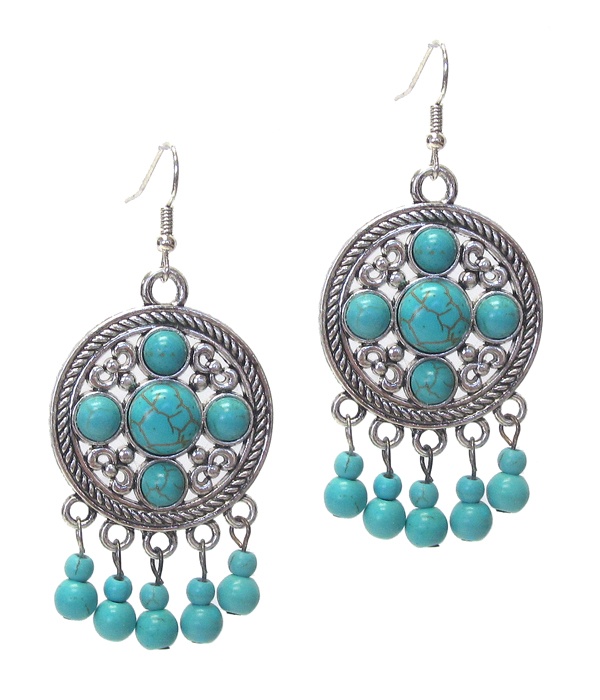 Bead Drop Metal Filigree Disc Earring