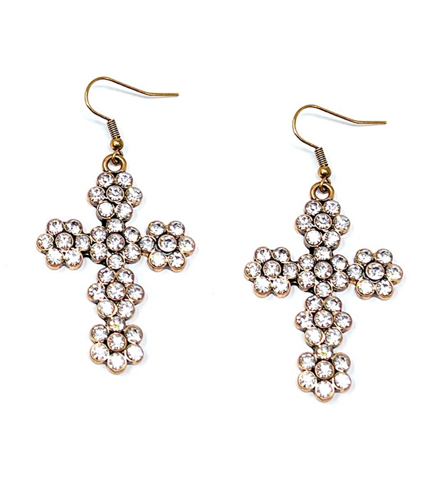 Crystal Stud Cross Earring