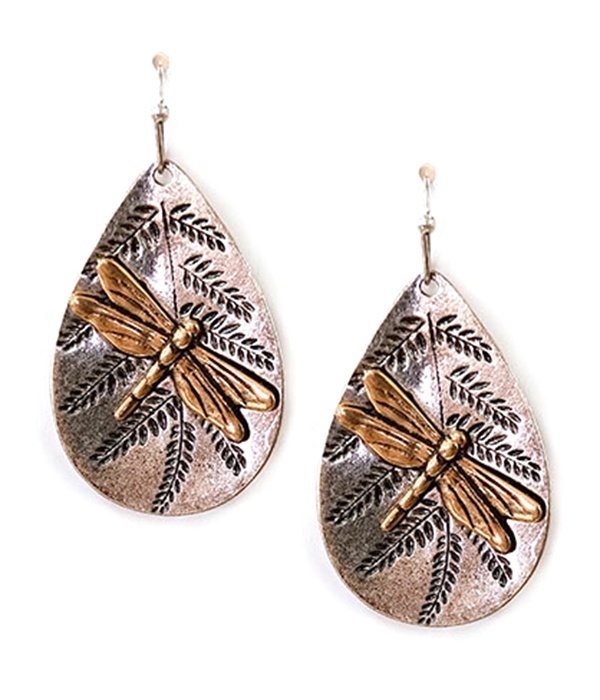 Vintage Metal Dragonfly Teardrop Earring