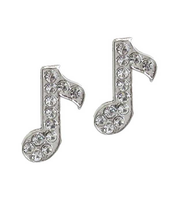 Made In Korea Whitegold Plating Crystal Music Note Earring
