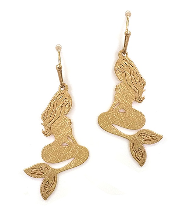 Scratch Metal Mermaid Earring - Brass Metal