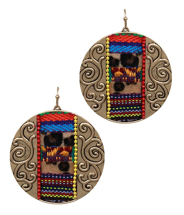 Serape Pattern And Animal Print Earring - Disc