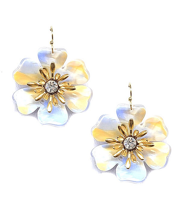 Crystal Ceneter Accetate Petal Flower Earring